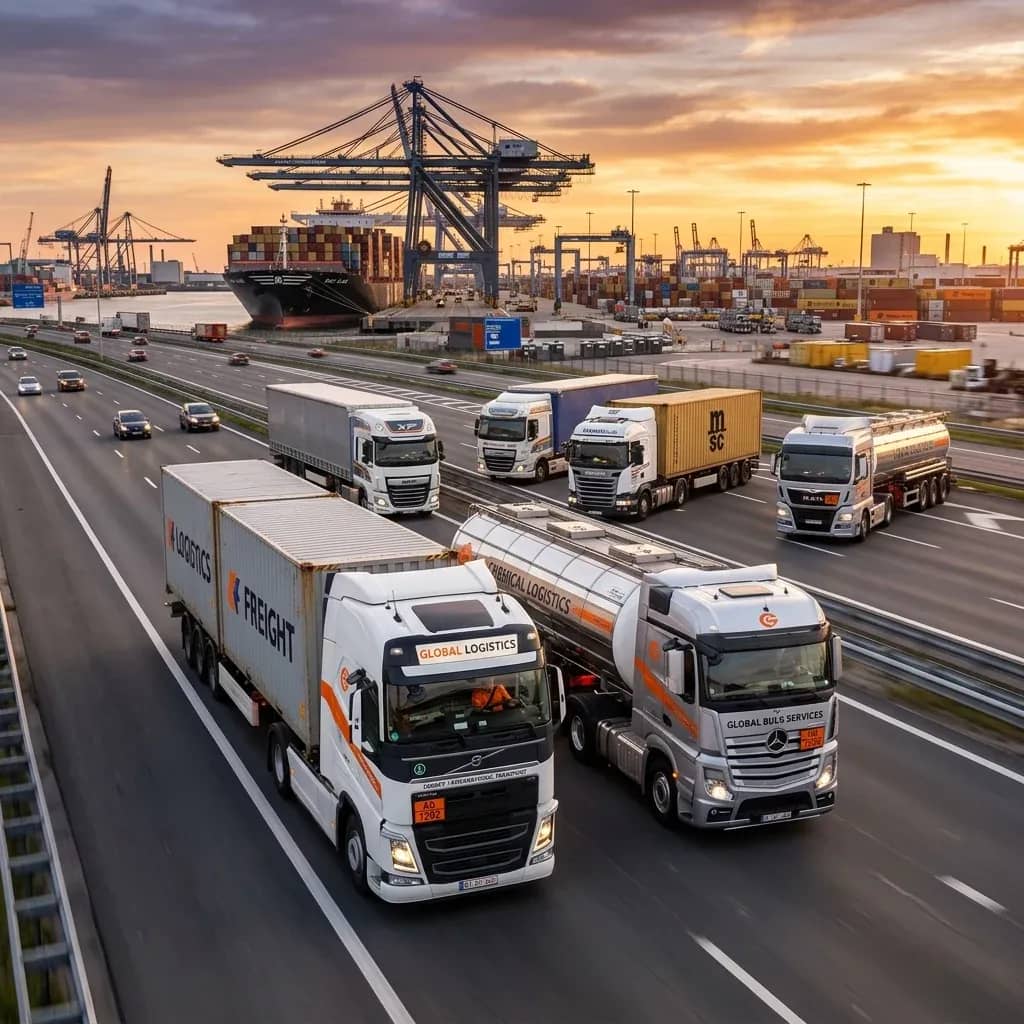 Container port operations and haulage fleet coordination
